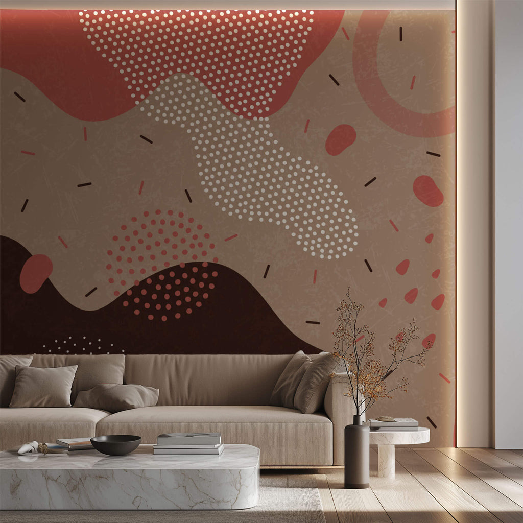 Tapet personalizat Line Art cu nuante pamantii si elemente minimaliste - EARTHY LINE ART