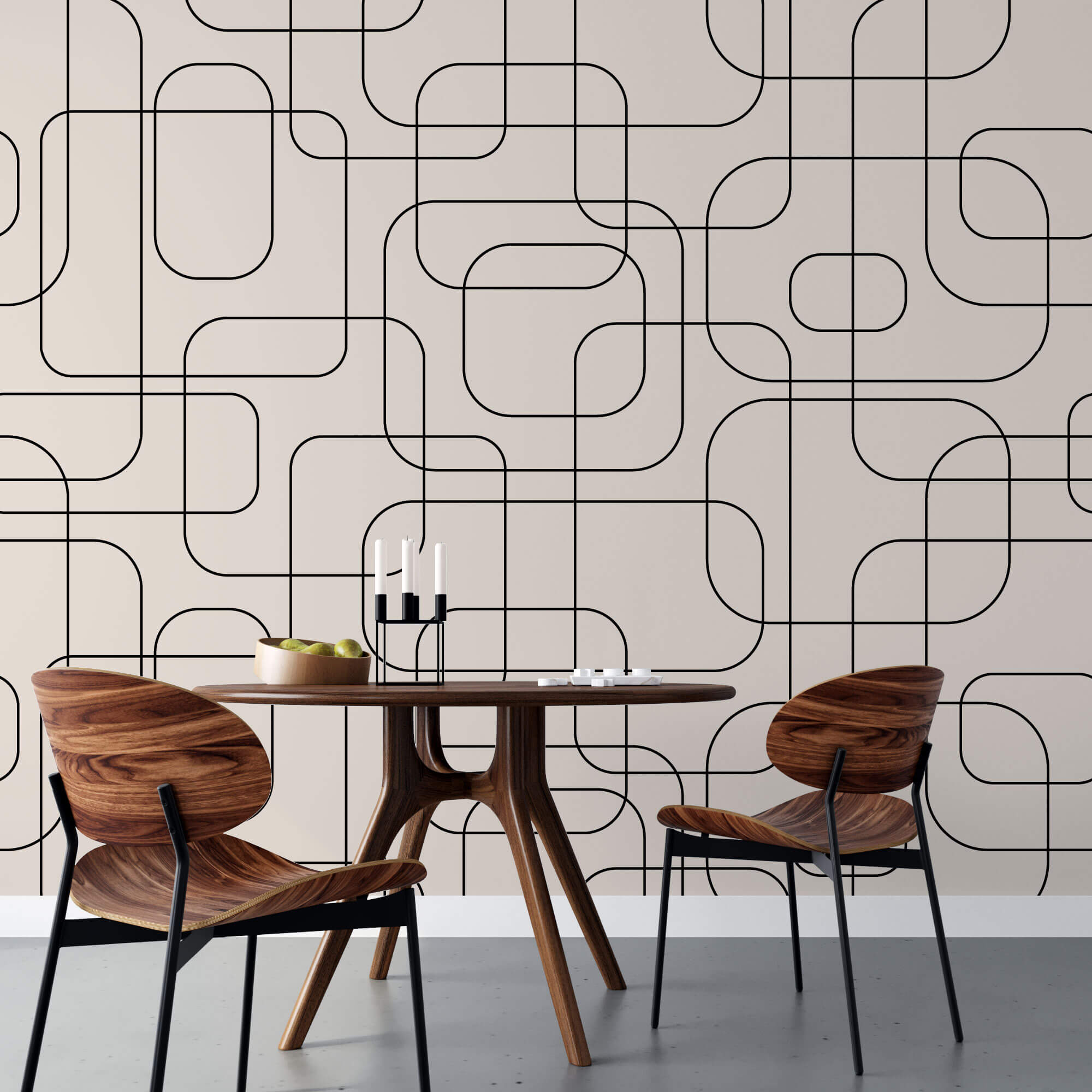 Tapet personalizat Line Art cu forme abstracte in stil retro minimalist - RETRO MODERNITY