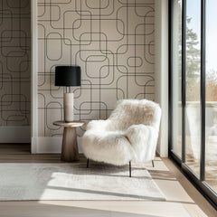 Tapet personalizat Line Art cu forme abstracte in stil retro minimalist - RETRO MODERNITY