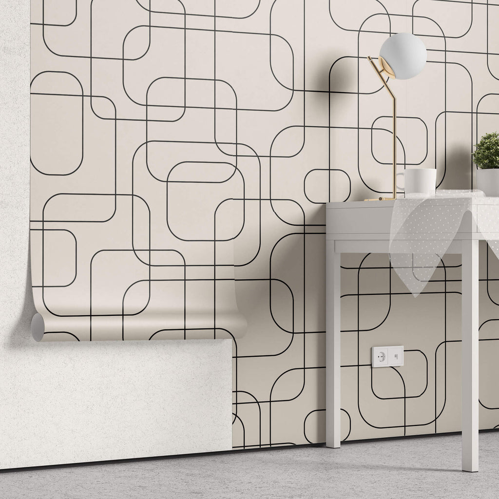 Tapet personalizat Line Art cu forme abstracte in stil retro minimalist - RETRO MODERNITY