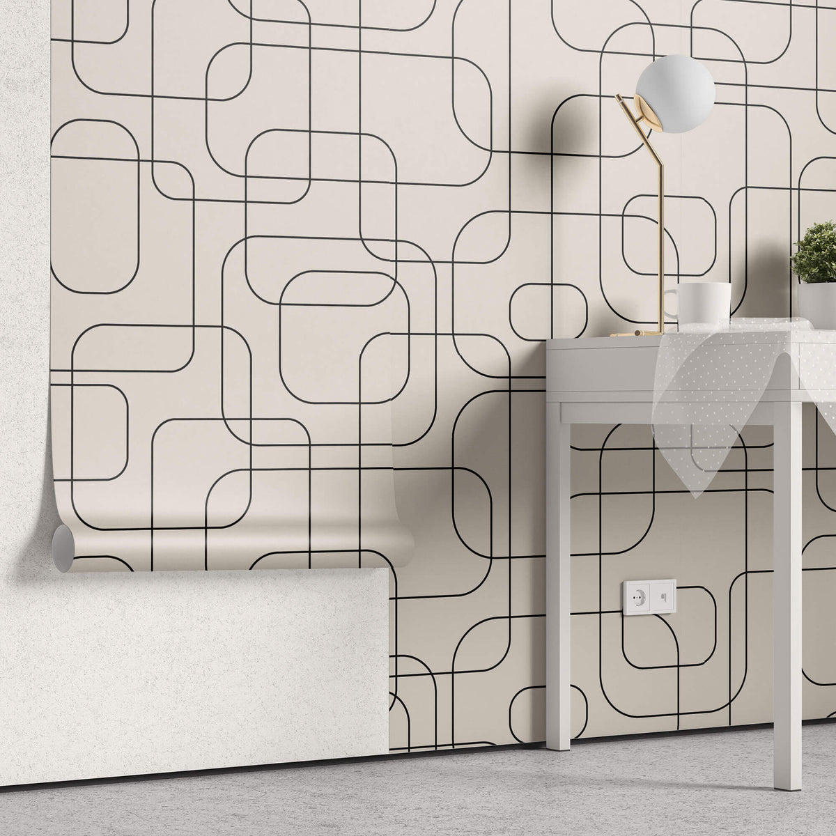 Tapet personalizat Line Art cu forme abstracte in stil retro minimalist - RETRO MODERNITY