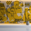 Tapet personalizat Line Art cu portrete abstracte in stil line art in nuante de galben - ECHOES OF IDENTITY