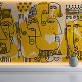 Tapet personalizat Line Art cu portrete abstracte in stil line art in nuante de galben - ECHOES OF IDENTITY