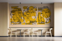 Tapet personalizat Line Art cu portrete abstracte in stil line art in nuante de galben - ECHOES OF IDENTITY