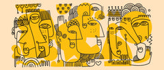 Tapet personalizat Line Art cu portrete abstracte in stil line art in nuante de galben - ECHOES OF IDENTITY