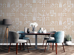 Tapet personalizat Line Art cu model minimalist cu elemente specifice ritualului de dimineata - GOOD MORNING