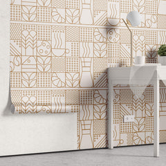 Tapet personalizat Line Art cu model minimalist cu elemente specifice ritualului de dimineata - GOOD MORNING