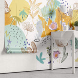 Tapet personalizat Line Art cu arta digitala abstracta cu elemente botanice in nuante vibrante - BOTANIC UTOPIA