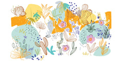 Tapet personalizat Line Art cu arta digitala abstracta cu elemente botanice in nuante vibrante - BOTANIC UTOPIA