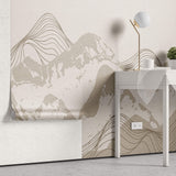 Tapet personalizat Line Art cu peisaj montan cu munti texturati in nuante de bej - FREQUENCY MOUNTAINS
