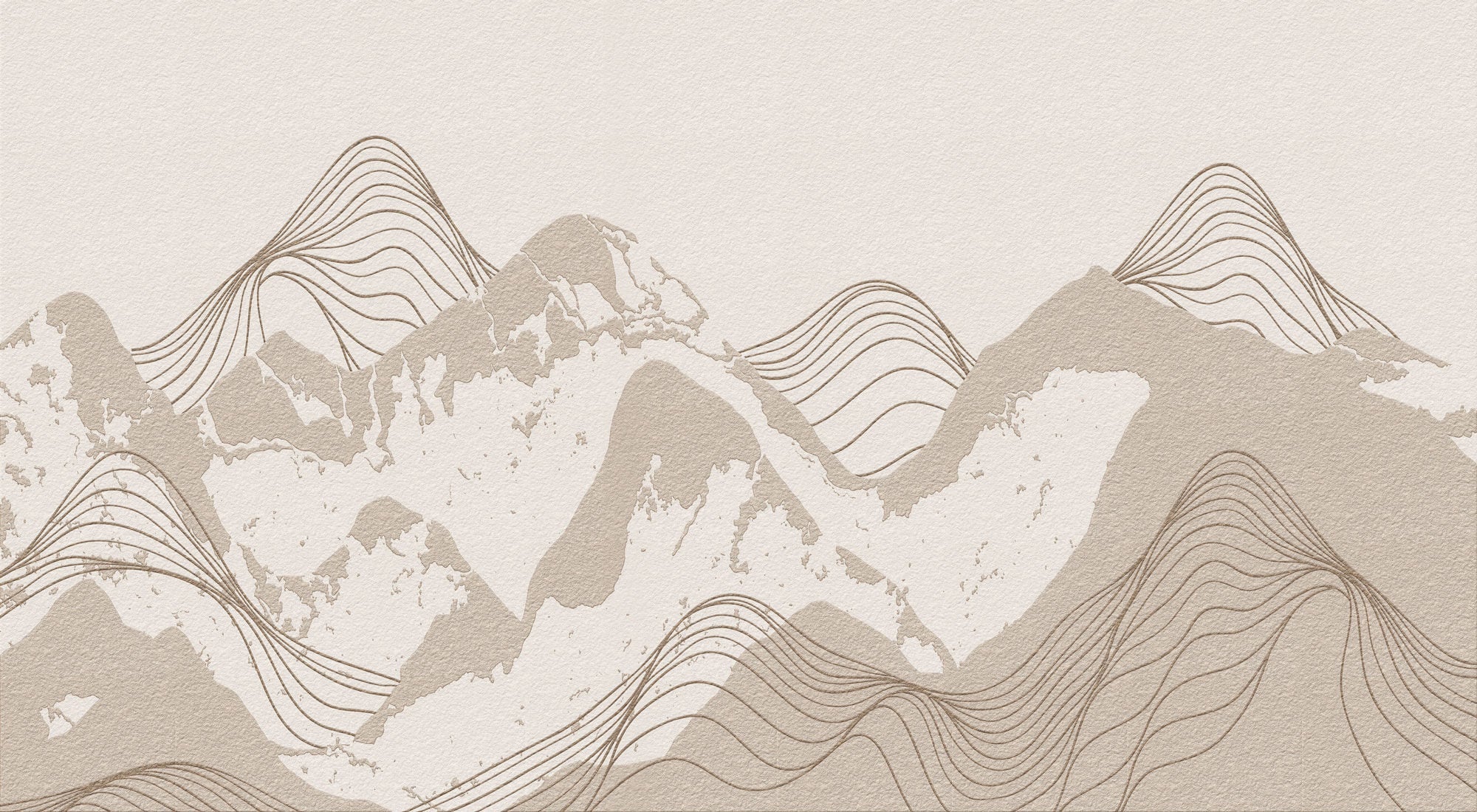 Tapet personalizat Line Art cu peisaj montan cu munti texturati in nuante de bej - FREQUENCY MOUNTAINS