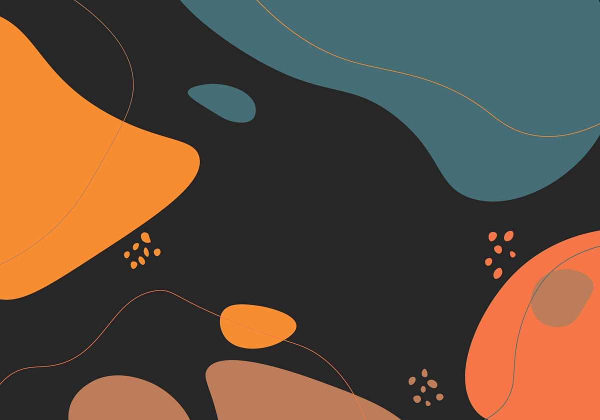 Tapet personalizat Line Art cu forme fluide abstracte in nuante de portocaliu si turcoaz pe un fundal negru - MIDNIGHT FLUIDITY