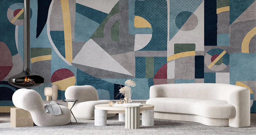 Tapet personalizat modern cu forme geometrice retro colorate retro geometric