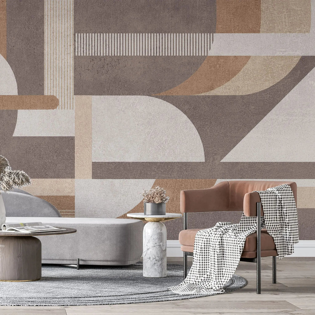 Tapet personalizat modern cu forme geometrice in nuante de bej si maro brown shades