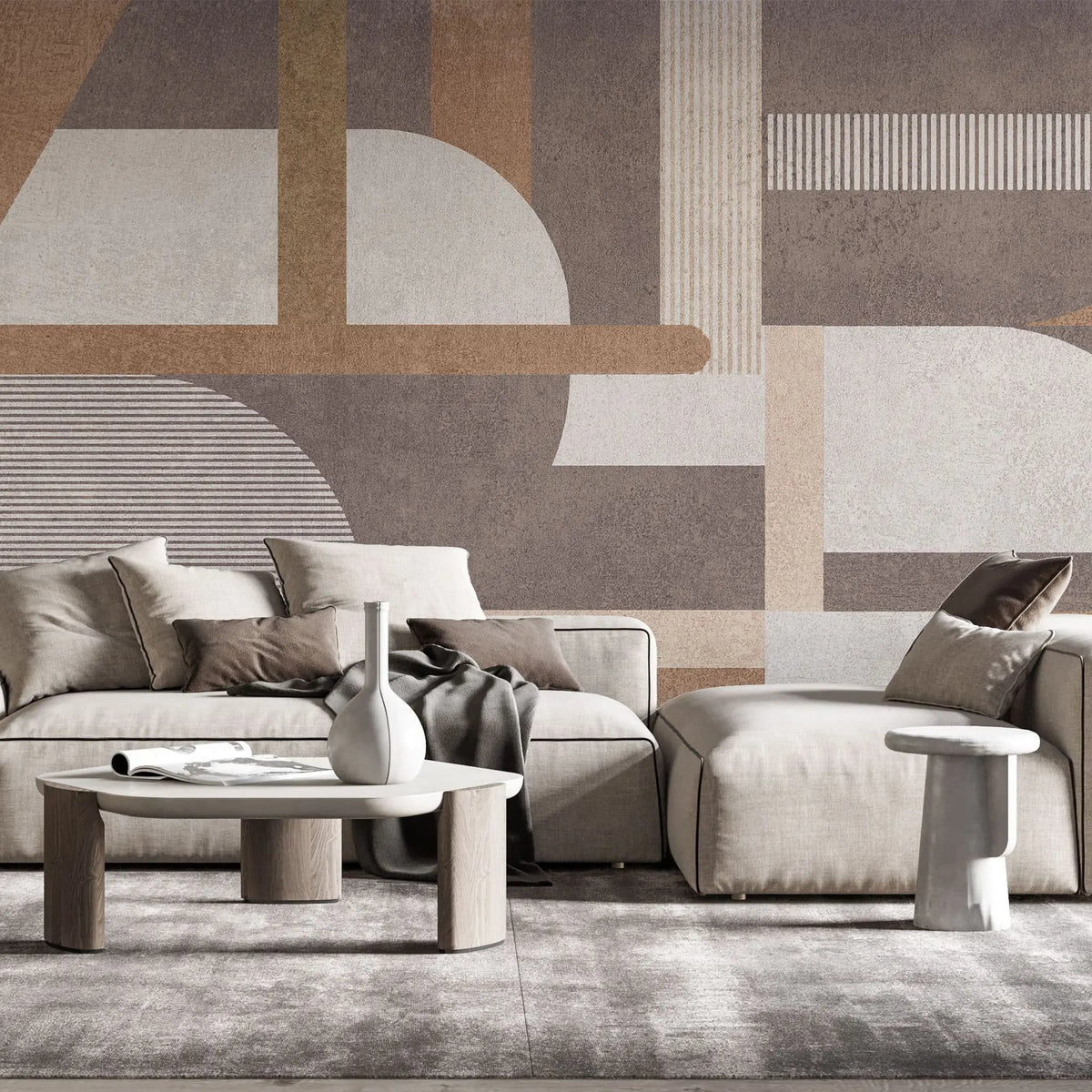Tapet personalizat modern cu forme geometrice in nuante de bej si maro brown shades