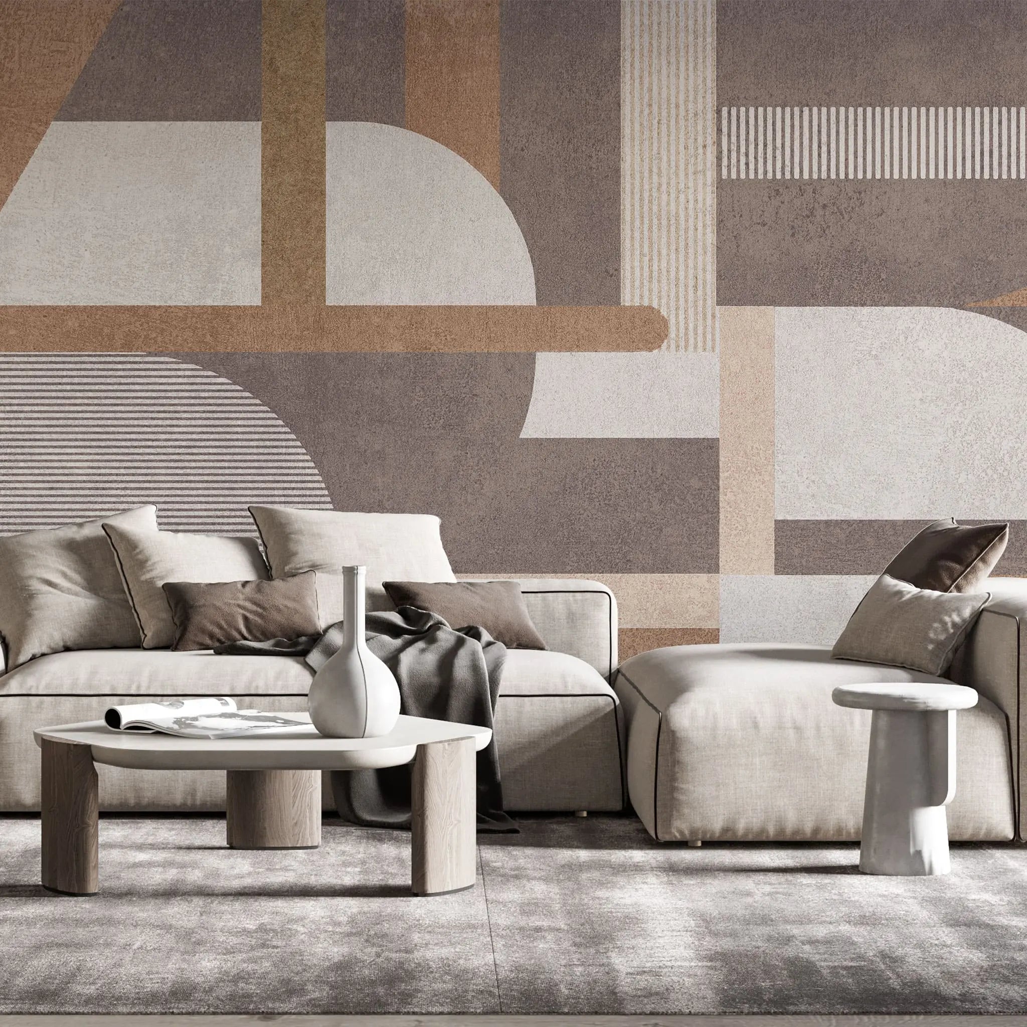 Tapet personalizat modern cu forme geometrice in nuante de bej si maro brown shades