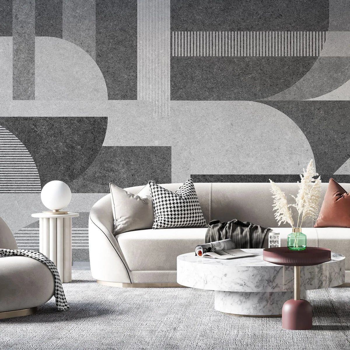 Tapet personalizat modern cu forme geometrice in nuante de gri gray shades