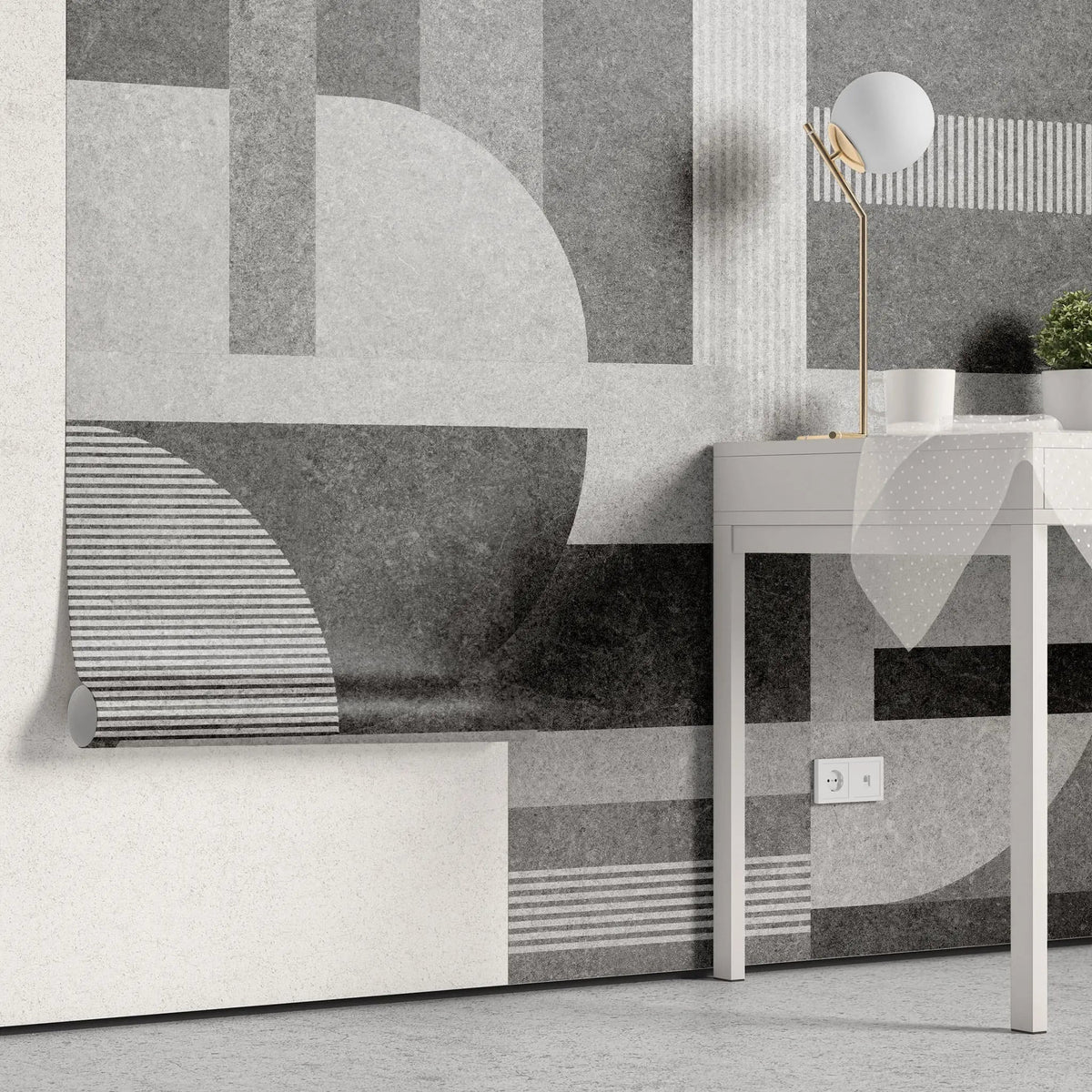Tapet personalizat modern cu forme geometrice in nuante de gri gray shades