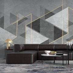 Tapet personalizat modern cu forme abstracte in nuante de gri si detalii aurii the grey illusion