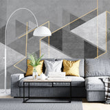 Tapet personalizat modern cu forme abstracte in nuante de gri si detalii aurii the grey illusion