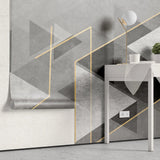 Tapet personalizat modern cu forme abstracte in nuante de gri si detalii aurii the grey illusion