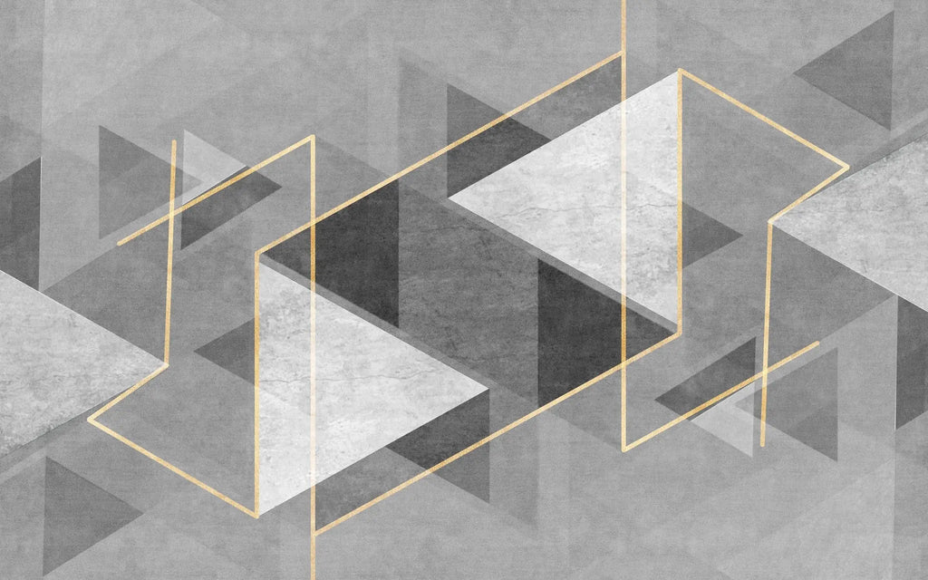 Tapet personalizat modern cu forme abstracte in nuante de gri si detalii aurii the grey illusion