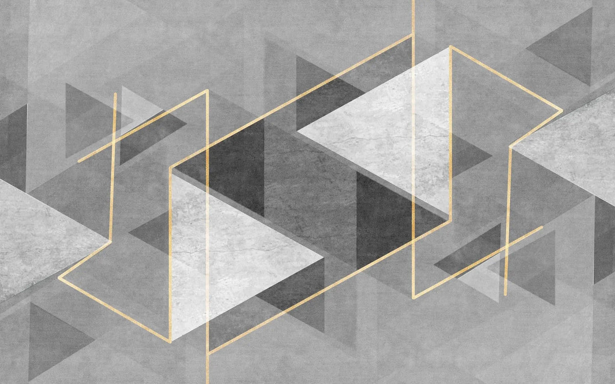 Tapet personalizat modern cu forme abstracte in nuante de gri si detalii aurii the grey illusion