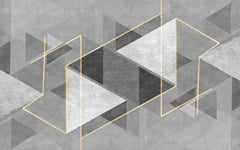 Tapet personalizat modern cu forme abstracte in nuante de gri si detalii aurii the grey illusion