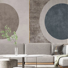 Tapet personalizat modern cu cercuri simetrice in nuante de bej si albastru intr un design unic twin circles