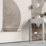 Tapet personalizat modern cu cercuri simetrice in nuante de bej si albastru intr un design unic twin circles