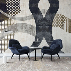 Tapet personalizat modern cu forme abstracte moderne in nuante de negru si culori pamantii black loop