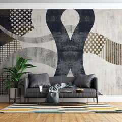 Tapet personalizat modern cu forme abstracte moderne in nuante de negru si culori pamantii black loop
