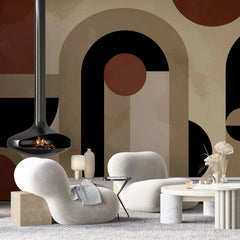 Tapet personalizat modern cu design in stil bauhaus in nuante pamantii brown bauhaus