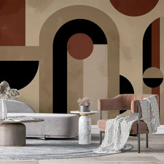 Tapet personalizat modern cu design in stil bauhaus in nuante pamantii brown bauhaus