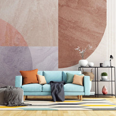 Tapet personalizat modern cu forme minimaliste in nuante de roz pe un fundal alb overlap