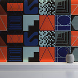 Tapet personalizat Modern cu elemente abstracte geometrice in nuante de rosu si albastru - ABSTRACT PERSPECTIVES