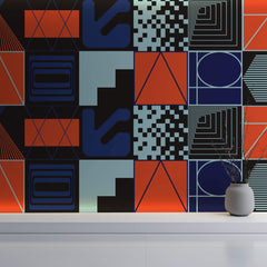 Tapet personalizat Modern cu elemente abstracte geometrice in nuante de rosu si albastru - ABSTRACT PERSPECTIVES