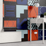 Tapet personalizat Modern cu elemente abstracte geometrice in nuante de rosu si albastru - ABSTRACT PERSPECTIVES
