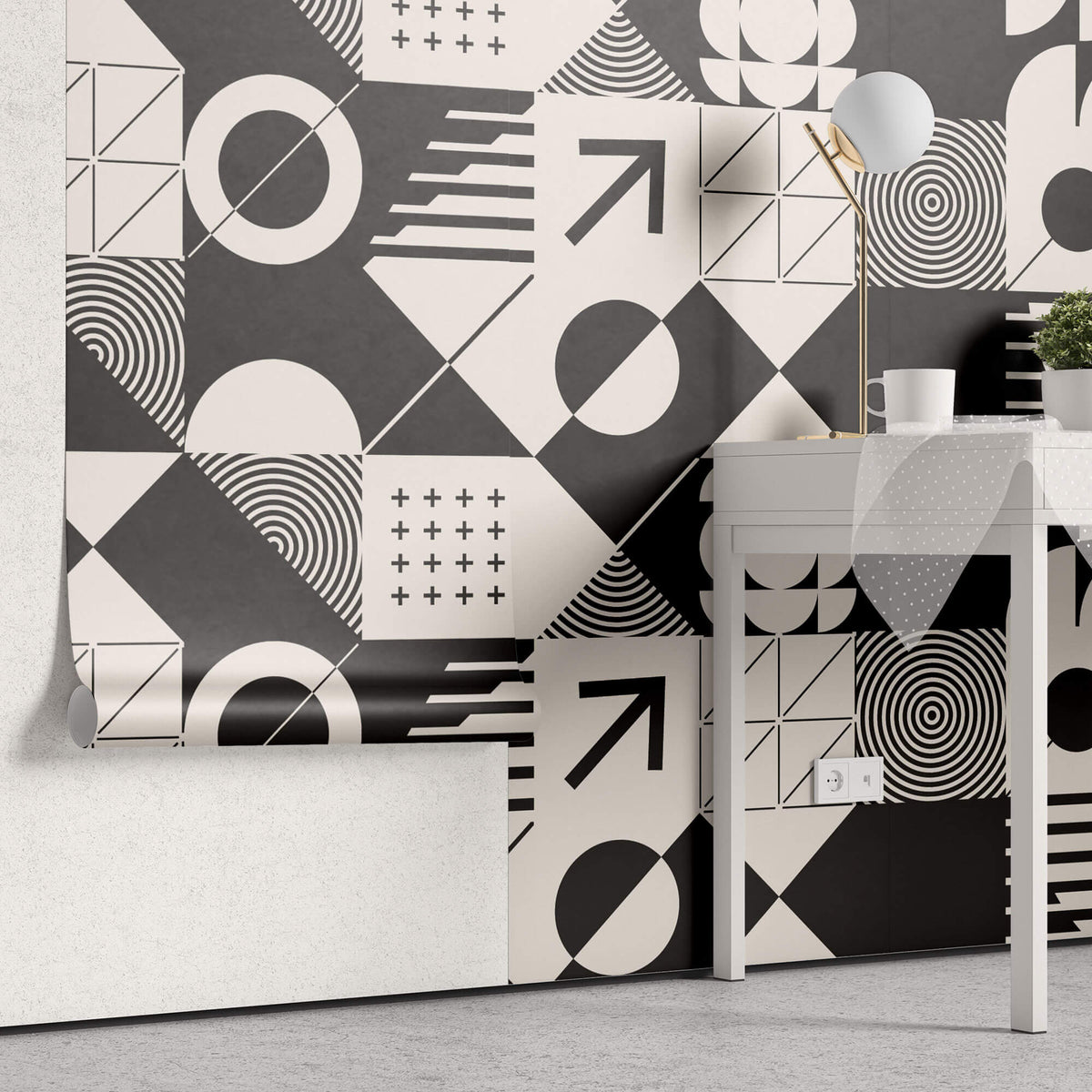 Tapet personalizat Modern cu design minimalist abstract in nuante de alb negru - MODERN GEOMETRICS