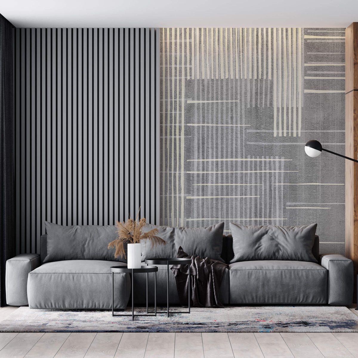 Tapet personalizat Modern cu dungi bej si gri pe un fundal texturat tip plaster - PLASTERED STRIPES