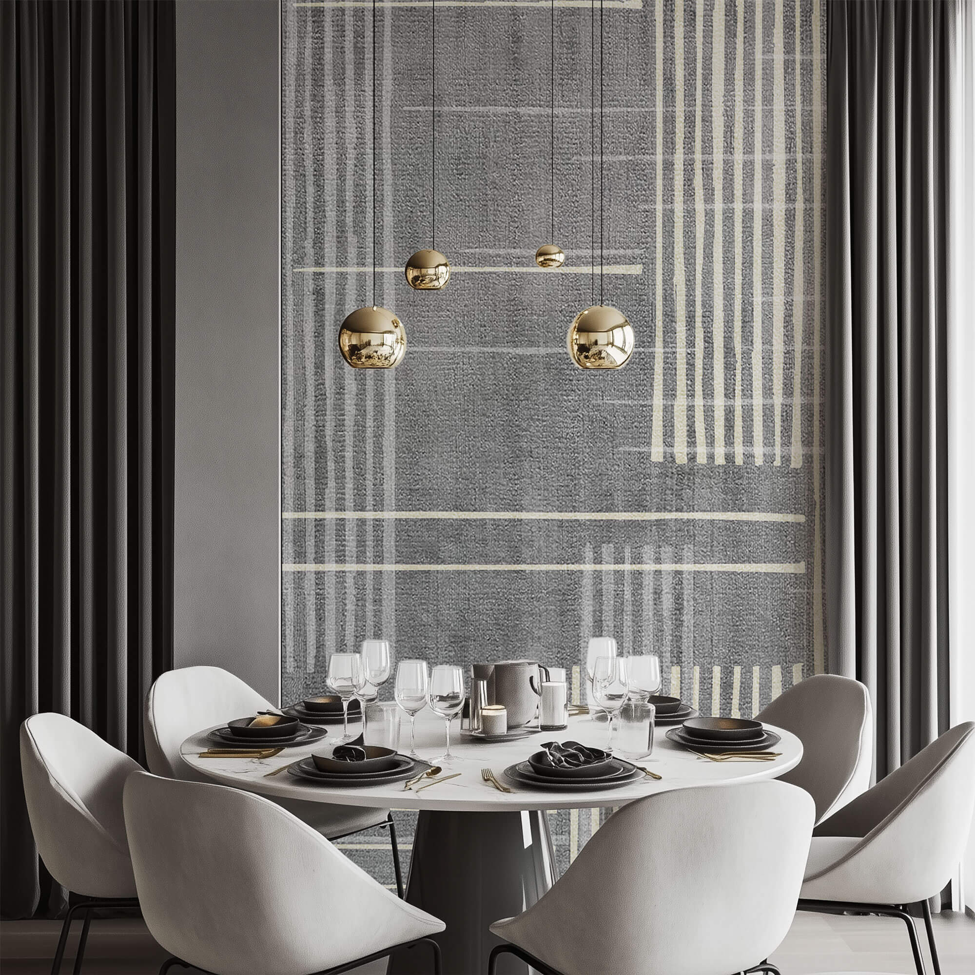 Tapet personalizat Modern cu dungi bej si gri pe un fundal texturat tip plaster - PLASTERED STRIPES