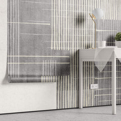 Tapet personalizat Modern cu dungi bej si gri pe un fundal texturat tip plaster - PLASTERED STRIPES