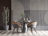 Tapet personalizat Modern cu semicercuri in dungi bej pe un fundal gri plaster - HALF CIRCLE STRIPES