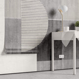 Tapet personalizat Modern cu semicercuri in dungi bej pe un fundal gri plaster - HALF CIRCLE STRIPES