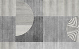 Tapet personalizat Modern cu semicercuri in dungi bej pe un fundal gri plaster - HALF CIRCLE STRIPES