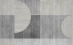 Tapet personalizat Modern cu semicercuri in dungi bej pe un fundal gri plaster - HALF CIRCLE STRIPES