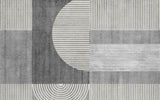 Tapet personalizat Modern cu dungi bej verticale si in semicercuri pe un fundal gri plaster - GRAY PLASTER STRIPES