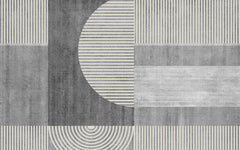 Tapet personalizat Modern cu dungi bej verticale si in semicercuri pe un fundal gri plaster - GRAY PLASTER STRIPES