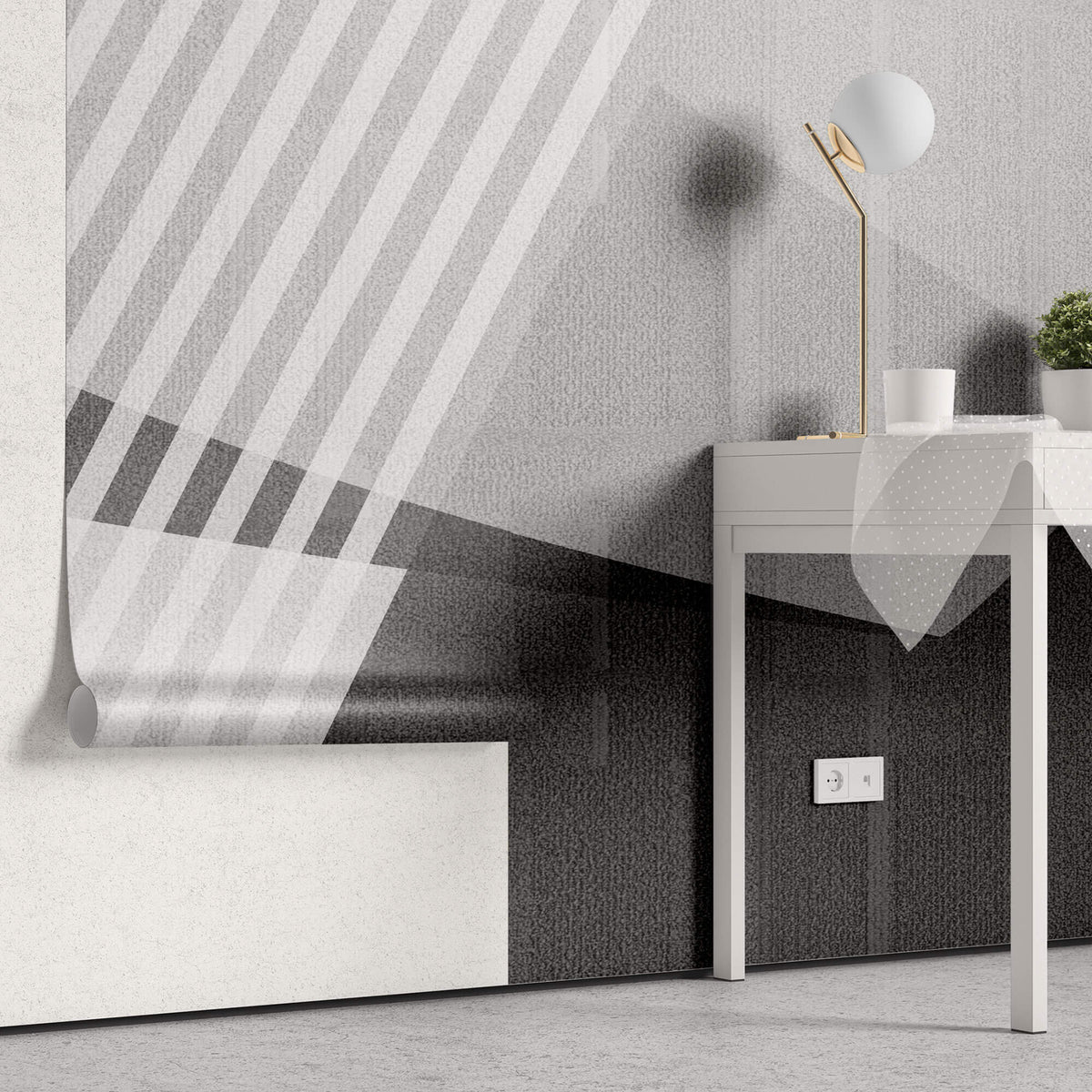 Tapet personalizat Modern cu dungi si forme geometrice diagonale in nuante de gri - GRAY DIAGONAL