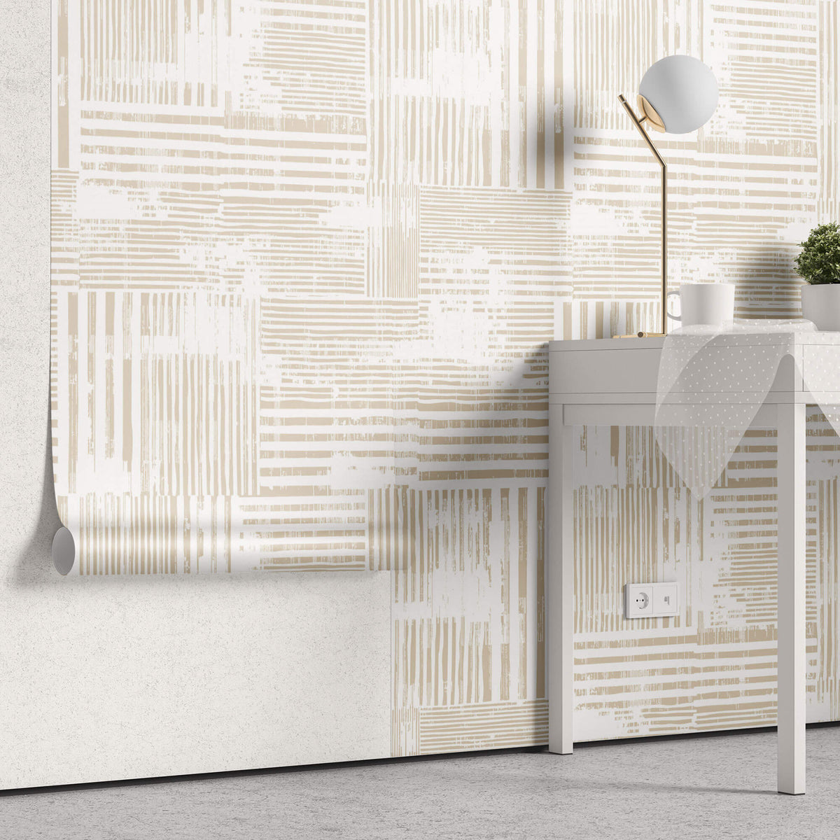 Tapet personalizat Modern cu dungi abstracte in nuante de bej cald si alb - MODERN BEIGE